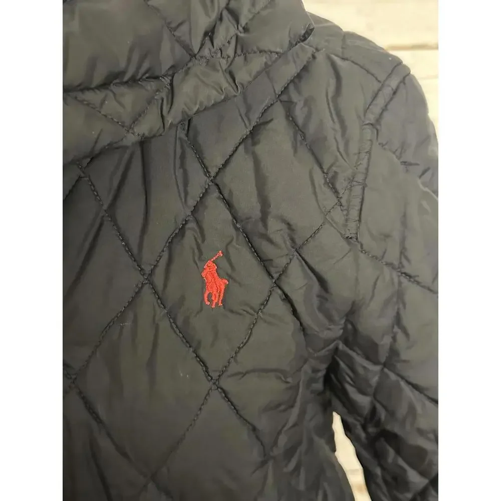 Polo Ralph Lauren black quilted barn snap front hooded jacket Size L (14-16)